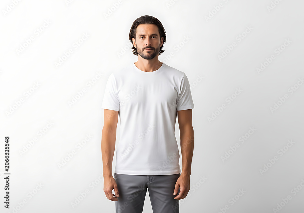 Fototapeta premium Man wearing casual white t-shirt and gray pants