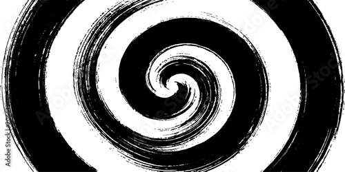 Fotografie A black and white ink brush spiral creates a hypnotic and abstract visual