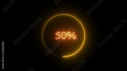 neon glowing circle progress bar from 0 to 100 percent. Circular Download Progress Bar