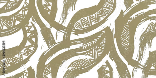 Bild auf Leinwand Abstract brush strokes in muted gold and white create a sophisticated and modern graphic pattern, evoking a sense of organic movement and tribal art