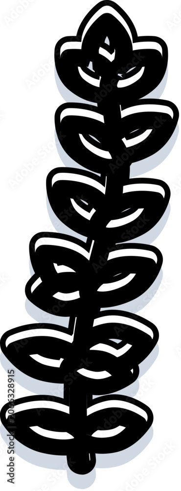 Obraz premium Single black and white cereal stalk outline on white background, minimalist emblem evoking agriculture, organic food, sustainable growth, harvest and natural ingredients