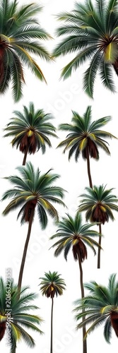 Palm trees in various poses on white background, minimalist design, Branches, Decorative Elements