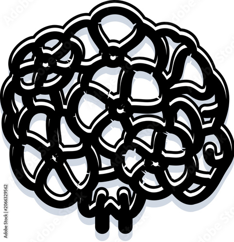 Fényképezés Stylized brain representation with intricate black and white lines forming abstr