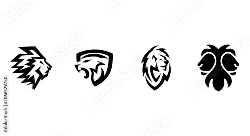 Tableau sur toile Collection of four different lion head logos in black and white