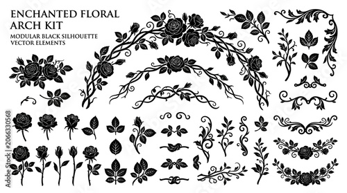Black and white floral design elements.