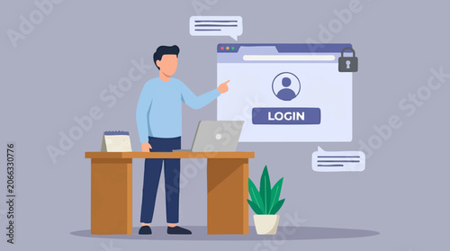 Εκτύπωση καμβά Person pointing to secure login screen, digital security concept