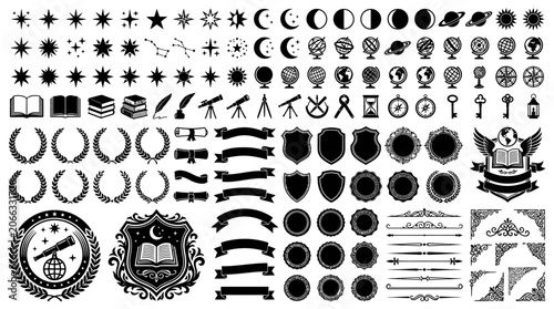 Various black graphic design elements icons.