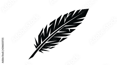 Black feather silhouette isolated on white.