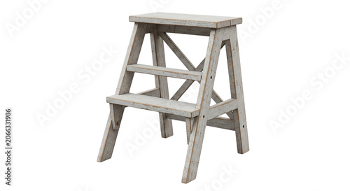 Weathered wooden step stool with three steps rustic texture and visible grain on transparent background stepstool ladder wood timber aged