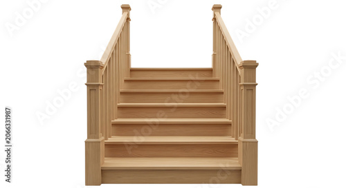 Wooden staircase with balustrades and newel posts detailed construction on transparent background stairs steps wood timber balustrade banister post handrail