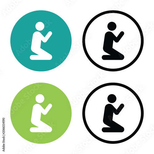 Foto Set of four colorful circular featuring a person kneeling in prayer or meditatio