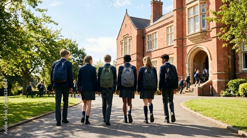 Diverse Group of Students Walking Back to School Together on Campus