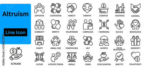 Vászonkép Line art vector of Altruism icon set
