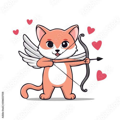 Cute Cat Cupid with Bow and Arrow
