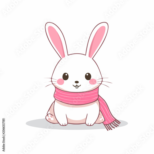 Cute White Bunny Rabbit Wearing a Pink Scarf