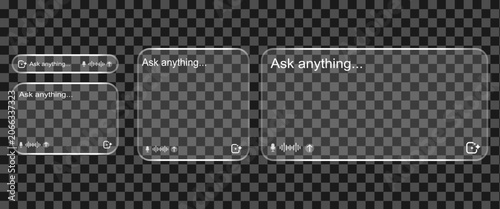 AI search bar template for web interface design. Clean minimalist chat box with input field and audio icon for virtual assistant software and digital communication