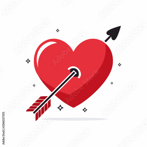 Red Heart Pierced by Cupid's Arrow