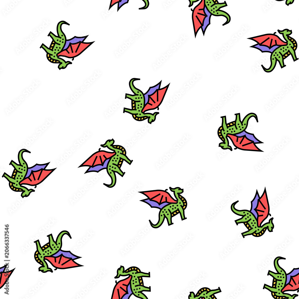 Naklejka premium dragon fairy tale animal vector seamless pattern dragon fairy tale animal sign illustration