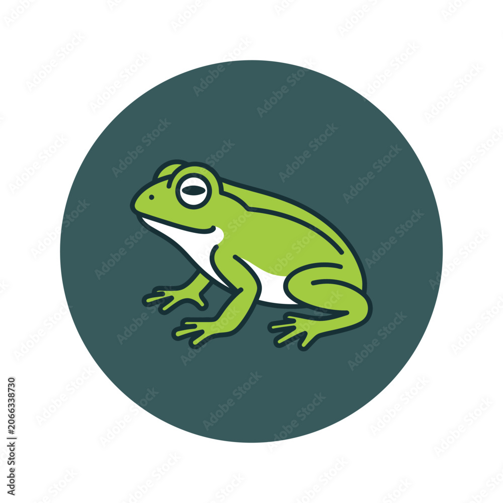 Fototapeta premium Green Frog Sitting on Circle Background.
