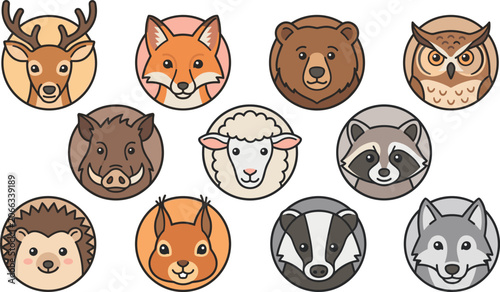 Photography Cute wild forest animals head avatar portrait vector collection set featuring ci