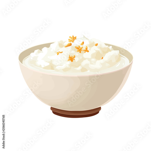 Minimal 2D flat vector of a Rice Pudding, icon-style illustration on a white background