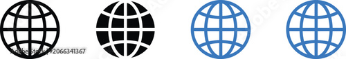 Globe Icons in Outline, Filled and Blue Styles