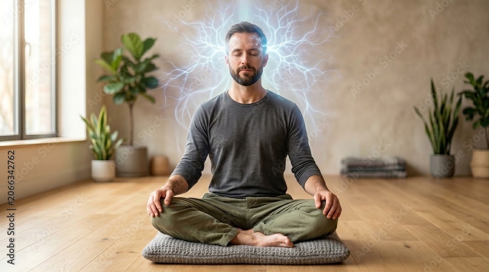 Fototapeta premium young woman and man and chlid and kids meditating good health and healing power mind power 