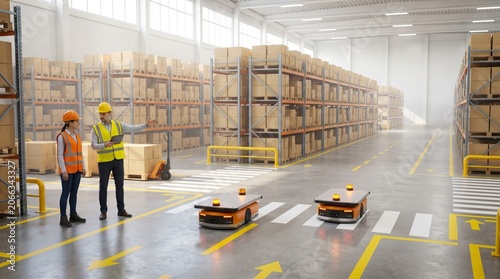 Warehouse Safety Crossing With Staff And Autonomous Robots In Motion