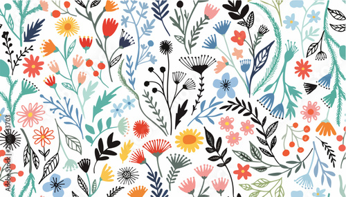 Tableau sur toile Magical Wildflower Gathering Painted with Soft Colors and Botanical Elegance Thr