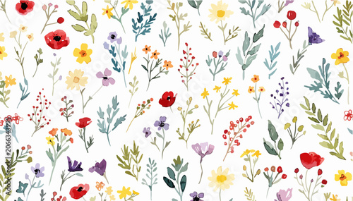 Quadro su tela Hand painted flowers arranged beautifully across a whimsical botanical watercolo