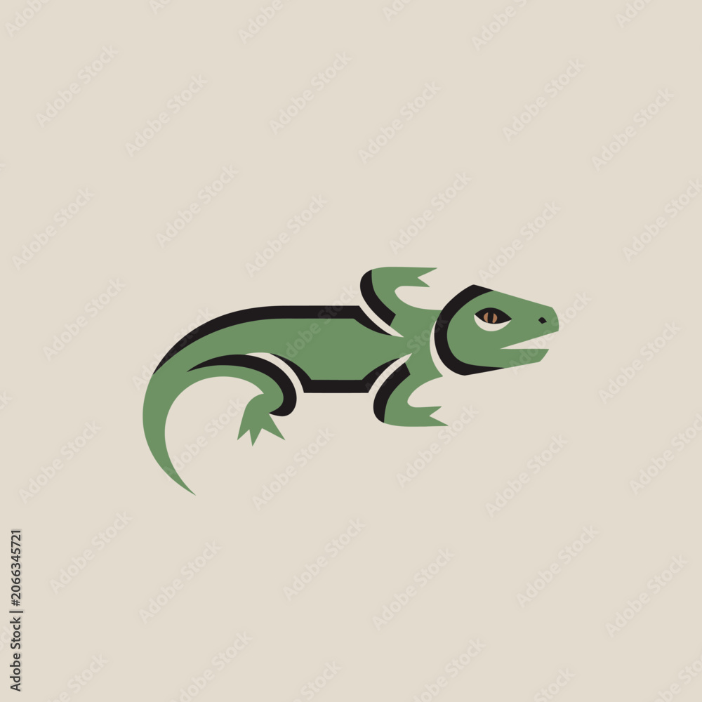 Fototapeta premium Green Lizard Cartoon Illustration Side View.