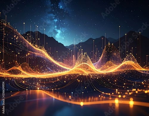 A vibrant digital landscape with glowing lines and stars (3)