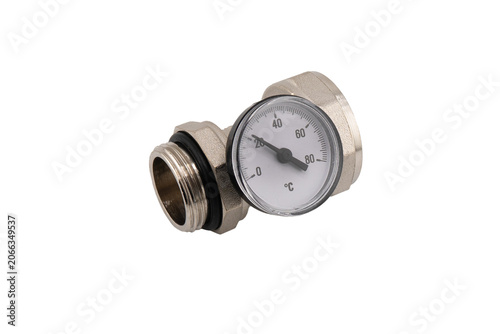 Plumbing fitting for pipes isolated on white background. Brass water fitting adapter isolated.