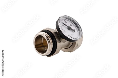 Plumbing fitting for pipes isolated on white background. Brass water fitting adapter isolated.