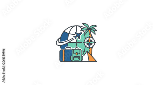 Travel and Tourism Concept Icon with Globe and Luggage