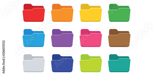 Set of colorful file folders icons isolated on white background