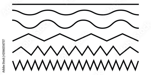 Set of different line styles, straight, wavy and zigzag lines