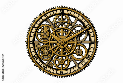 Ornate Clockwork Mechanism with Brass Gears.