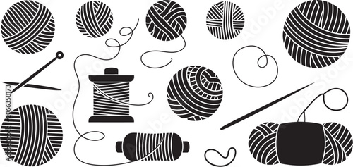 Foto Knitting and crochet icon collection, monochrome vector illustration showcasing