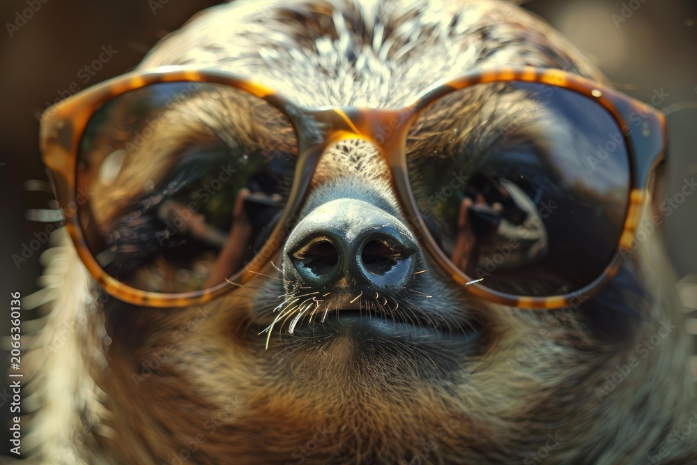 Fototapeta premium Close up of a sloth wearing sunglasses, enjoying summer vibes