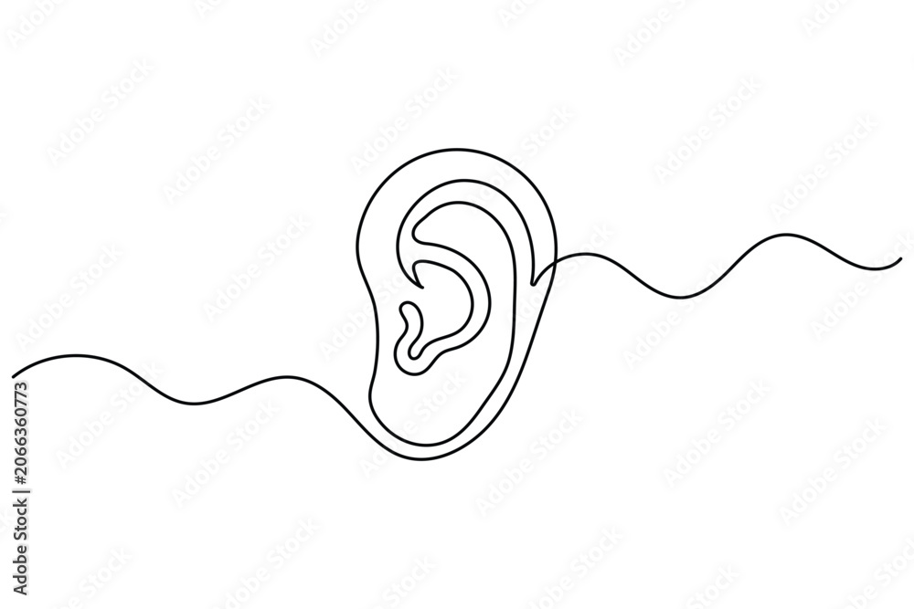 Obraz premium Ear Icon Vector Illustration with Continuous Line Art for Audio and Hearing Design