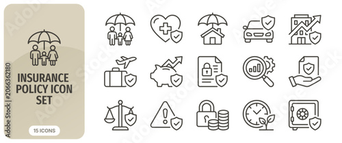 Bild auf Leinwand Insurance policy icon set, including life, health, home, car, business, travel,