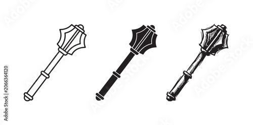 Quadro su tela Medieval mace weapon icons set in outline, glyph, and hand-drawn sketch styles