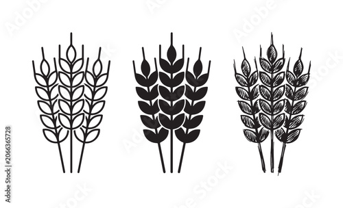 Foto Dense wheat sheaf icons in outline, solid, and hand-drawn designs
