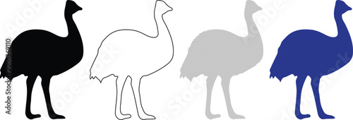 Photography Emu fill outline and lined icon set on white background for graphic design and w