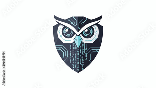 Owl face with circuit board design.