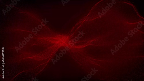Abstract Red Particle Wave Animation Flowing Dynamic Data Network Background Futuristic Technology Visualization Motion Graphics Digital Energy Field