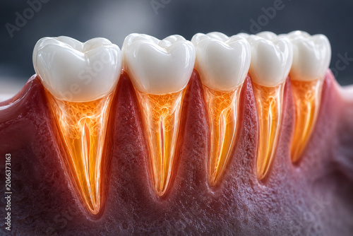 AI generated detailed cross section of healthy teeth roots highlighting dental anatomy oral healthcare wellness prevention medical education