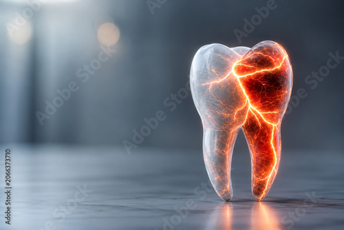 AI generated detailed tooth glowing internal damage inflammation highlighting dental decay sensitivity oral health problems treatment awareness