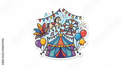 A colorful cartoon illustration of a carnival scene